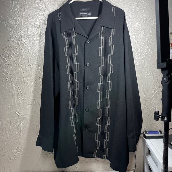 Syllables System Black Long Sleeve Button Up Embroidered Pleated Shirt Mens XL - Picture 1 of 5